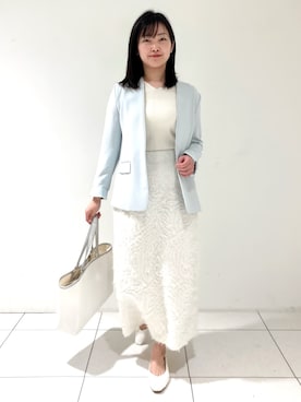 「アイテム（スーツジャケット、グリーン系）」を使った、momokoさん（レディース・157cm）の冬コーディネート