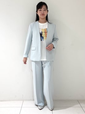「アイテム（スーツジャケット、グリーン系）」を使った、momokoさん（レディース・157cm）の春コーディネート