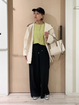 「SHOO・LA・RUE（シューラルー）の【防花粉/洗濯機可/S-LL】ゆったり着られる 大人のテントフーディージャケット（その他アウター、ベージュ系）」を使った、ぷくりんさん（レディース・159cm）の春コーディネート