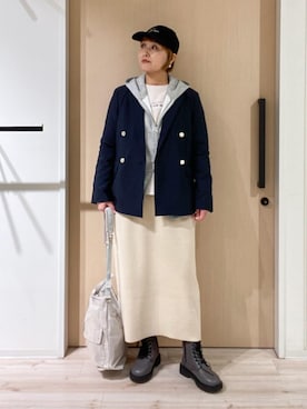 「SHOO・LA・RUE（シューラルー）の【セットアップ可/S-LL/洗濯機可】マニッシュに決まる ダブルブレストジャケット（テーラードジャケット、ブルー系）」を使った、ぷくりんさん（レディース・159cm）の冬コーディネート