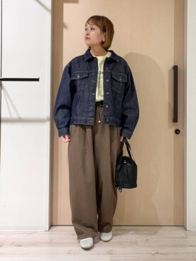 「SHOO・LA・RUE（シューラルー）の【SHOO・LA・RUE DENIM】羽織るだけでこなれる　オーバーサイズデニムジャケット（デニムジャケット、ブルー系）」を使った、ぷくりんさん（レディース・159cm）の春コーディネート