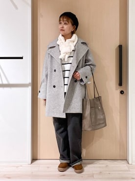 「DRESKIP（ドレスキップ）の【2WAY】こなれきれい ウール調コクーンコート（チェスターコート、グレー系）」を使った、ぷくりんさん（レディース・159cm）の冬コーディネート