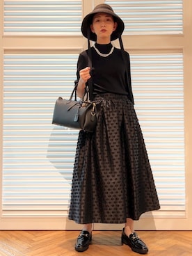 「DRESSTERIOR（ドレステリア）の【接触冷感】クールタッチ ハーフスリーブニット（ニット/セーター、ブラック系）」を使った、OCHIAIさん（レディース・158cm）の秋コーディネート