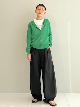 「DRESSTERIOR（ドレステリア）の【ウォッシャブル】コットンシルク カーディガン（カーディガン/ボレロ、グリーン系）」を使った、OCHIAIさん（レディース・158cm）の春コーディネート