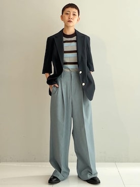 「DRESSTERIOR（ドレステリア）の【接触冷感/UVカット/セットアップ可】 2WAYストレッチスリークオータージャケット（テーラードジャケット、ブルー系）」を使った、OCHIAIさん（レディース・158cm）の春コーディネート
