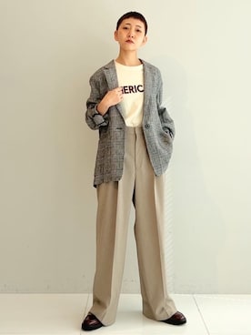 「DRESSTERIOR（ドレステリア）のウォッシャブルリネン ライトジャケット（テーラードジャケット、ブラック系）」を使った、OCHIAIさん（レディース・158cm）の春コーディネート