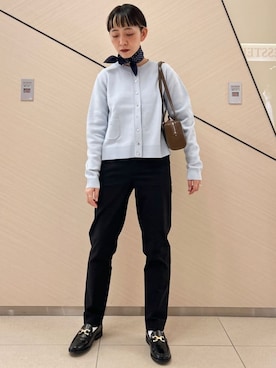 「アイテム（ハンカチ/ハンドタオル、ブルー系）」を使った、OCHIAIさん（レディース・158cm）の春コーディネート