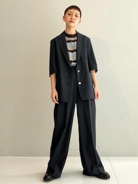 「DRESSTERIOR（ドレステリア）の【接触冷感/UVカット/セットアップ可】 2WAYストレッチスリークオータージャケット（テーラードジャケット、ブルー系）」を使った、OCHIAIさん（レディース・158cm）の春コーディネート