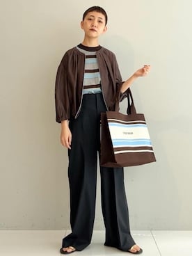 「DRESSTERIOR（ドレステリア）のウォッシャブル シアーショートブルゾン（ブルゾン、ブラウン系）」を使った、OCHIAIさん（レディース・158cm）の春コーディネート