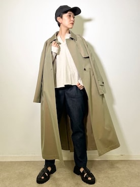 「アイテム（トレンチコート、グリーン系）」を使った、OCHIAIさん（レディース・158cm）の冬コーディネート