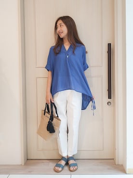 「アイテム（サンダル、ブルー系）」を使った、mi-saさん（レディース・154cm）の夏コーディネート