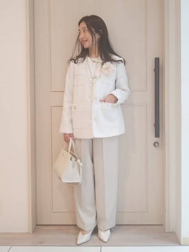 「アイテム（ブローチ/コサージュ、ベージュ系）」を使った、mi-saさん（レディース・154cm）の冬コーディネート