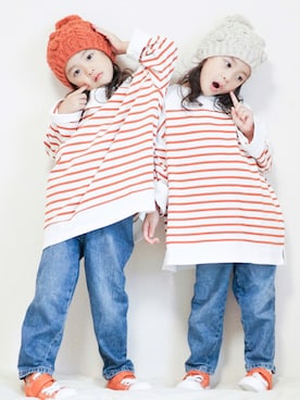 「アイテム（ハンチング/ベレー帽、ホワイト系）」を使った、yuzu/suzuさん（キッズ・110cm）の秋コーディネート
