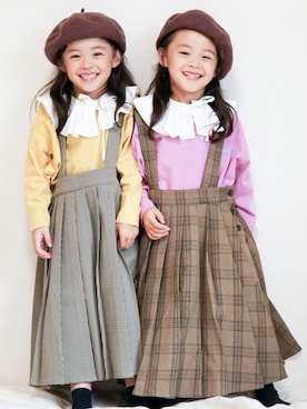 「ローリーズファーム(LOWRYS FARM)」｜「アイテム（ハンチング/ベレー帽）」を使った、yuzu/suzuさん（キッズ・110cm）の夏コーディネート