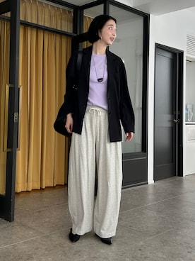 「SLOBE IENA（スローブイエナ）のシングルオーバージャケット（その他アウター、ブラック系）」を使った、yukaさん（レディース・172cm）の春コーディネート