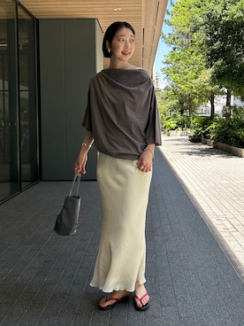 「SLOBE IENA（スローブイエナ）のカラミナロースカート（スカート、ホワイト系）」を使った、yukaさん（レディース・172cm）の春コーディネート