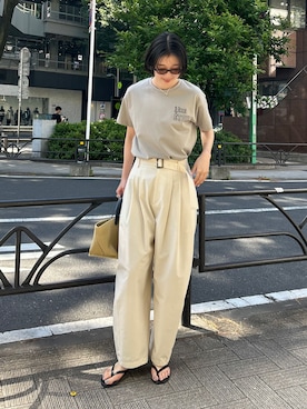 「SLOBE IENA（スローブイエナ）のベルテッドカーブパンツ（その他パンツ、ホワイト系）」を使った、yukaさん（レディース・172cm）の春コーディネート
