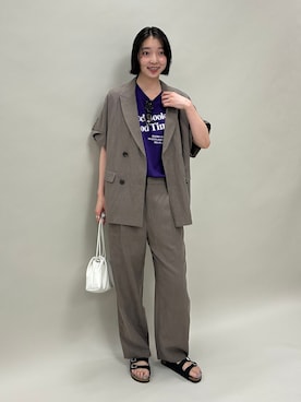 「SLOBE IENA（スローブイエナ）の《セットアップ対応可》リネン混ハーフスリーブジャケット（その他アウター、グリーン系）」を使った、yukaさん（レディース・172cm）の春コーディネート