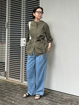 「SLOBE IENA（スローブイエナ）の《追加》ノーカラーサファリブルゾン（その他アウター、グリーン系）」を使った、yukaさん（レディース・172cm）の春コーディネート