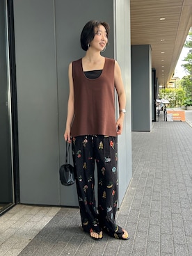「SLOBE IENA（スローブイエナ）の《追加》embroideryメッシュパンツ（その他パンツ、ブラック系）」を使った、yukaさん（レディース・172cm）の夏コーディネート