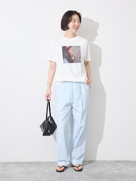 「SLOBE IENA（スローブイエナ）のワンウォッシュイージーパンツ（その他パンツ、ブルー系）」を使った、yukaさん（レディース・172cm）の春コーディネート