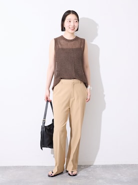 「SLOBE IENA（スローブイエナ）の《WEBのみ4サイズ展開/シリーズあり》リネンmixストレッチパンツ（その他パンツ、ベージュ系）」を使った、yukaさん（レディース・172cm）の春コーディネート