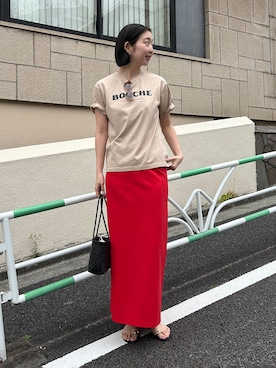 「SLOBE IENA（スローブイエナ）のカットリーンスカート（スカート、レッド系）」を使った、yukaさん（レディース・172cm）の春コーディネート