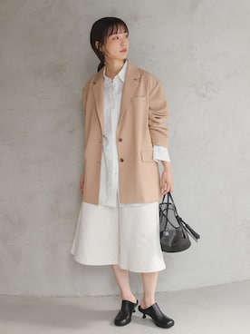 「SLOBE IENA（スローブイエナ）のシングルオーバージャケット（その他アウター、ベージュ系）」を使った、chihiroさん（レディース・159cm）の冬コーディネート