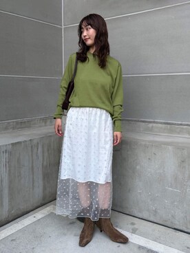 「SLOBE IENA（スローブイエナ）のアイテム（ニット/セーター）」を使った、chihiroさん（レディース・159cm）の秋コーディネート