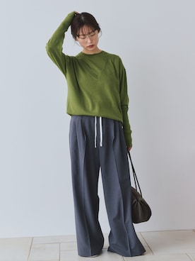 「SLOBE IENA（スローブイエナ）の《接触冷感/UVカット/吸水速乾/4サイズ展開/》ワイドスラックス（スラックス、グレー系）」を使った、chihiroさん（レディース・159cm）の夏コーディネート
