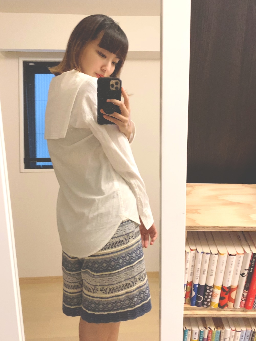 「秋コーデ、シンプル、セーラー、白シャツ」｜「mameのアイテム（パンツ、ブルー系）」を使った、ゆずちんさん（レディース・167cm）の秋コーディネートの1枚目の写真