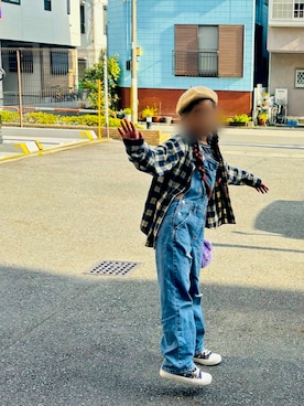 「アイテム（オールインワン・サロペット）」を使った、rieさん（レディース・155cm）の秋コーディネート