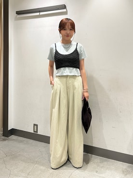 「KBF（ケイビーエフ）のニットビスチェSETシャツ（シャツ/ブラウス、ホワイト系）」を使った、さきさん（レディース・153cm）の夏コーディネート