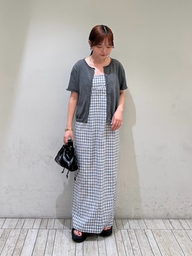 「KBF（ケイビーエフ）のビスチェSETカーディガン（カーディガン/ボレロ、グレー系）」を使った、さきさん（レディース・153cm）の夏コーディネート
