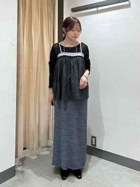 「KBF（ケイビーエフ）のバイカラークリンクルビスチェ（その他トップス、グレー系）」を使った、さきさん（レディース・153cm）の春コーディネート
