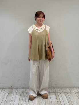 「KBF（ケイビーエフ）のスリーブレスニットシャツ（ニット/セーター、ホワイト系）」を使った、さきさん（レディース・153cm）の夏コーディネート