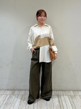 「KBF（ケイビーエフ）のSiltrata　Fringe pattern shirts（シャツ/ブラウス、ホワイト系）」を使った、さきさん（レディース・153cm）の夏コーディネート