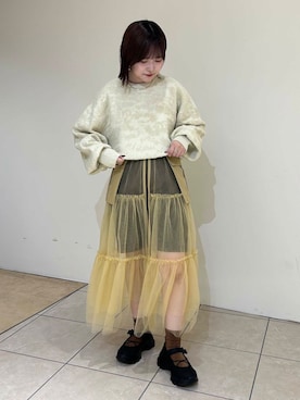 「KBF（ケイビーエフ）のポケットベルトSETチュールスカート（スカート）」を使った、さきさん（レディース・153cm）の夏コーディネート