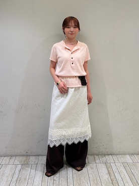 「アイテム（ポーチ、ブラウン系）」を使った、さきさん（レディース・153cm）の夏コーディネート