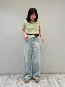 「KBF（ケイビーエフ）のミニポーチベルト（ベルト、ブラウン系）」を使った、さきさん（レディース・153cm）の春コーディネート