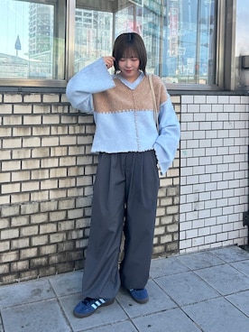 「KBF（ケイビーエフ）のアイテム（スラックス）」を使った、さきさん（レディース・153cm）の冬コーディネート