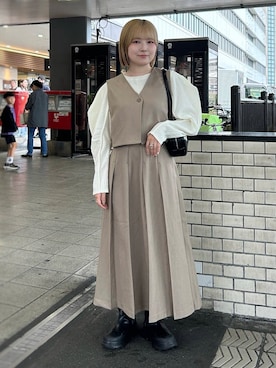 「KBF（ケイビーエフ）のベストセパレートワンピース（ワンピース）」を使った、さきさん（レディース・153cm）の秋コーディネート