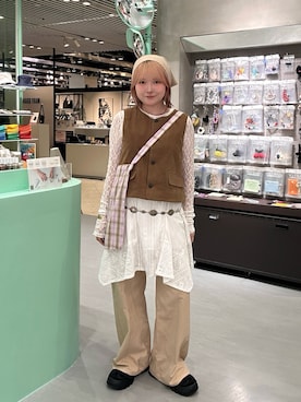 「ブラウンコーデ」｜「アイテム（その他アウター）」を使った、さきさん（レディース・153cm）の秋コーディネート