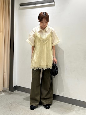 「KBF（ケイビーエフ）のミニマルオーバーシャツ（シャツ/ブラウス、ホワイト系）」を使った、さきさん（レディース・153cm）の夏コーディネート