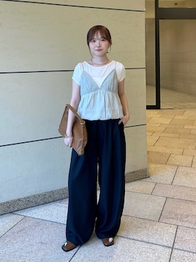「KBF（ケイビーエフ）のブロッキングレースビスチェ（その他トップス、グレー系）」を使った、さきさん（レディース・153cm）の夏コーディネート