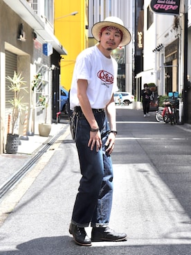 「CALEE（キャリー）のアイテム（パンツ）」を使った、KYOTAROさん（メンズ・181cm）の春コーディネート