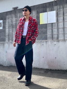 「チェックシャツ」｜「アイテム（タンクトップ）」を使った、KYOTAROさん（メンズ・181cm・20代）の春コーディネート