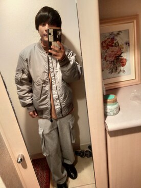 「アイテム（MA-1、シルバー系）」を使った、まささん（メンズ・158cm）の秋コーディネート