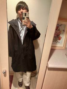 「MHL.」｜「アイテム（ステンカラーコート）」を使った、まささん（メンズ・159cm）の春コーディネート