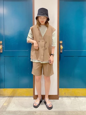 「アイテム（その他アウター、ブラウン系）」を使った、うーさん ☁︎ 。さん（レディース・168cm）の夏コーディネート
